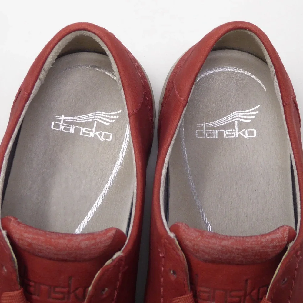 Dansko Leela Womens Sneakers Shoes Red Leather Lace Up Comfort 38 / 7.5